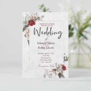 Invitation Elégante aquarelle florale en rouge et mariage bru
