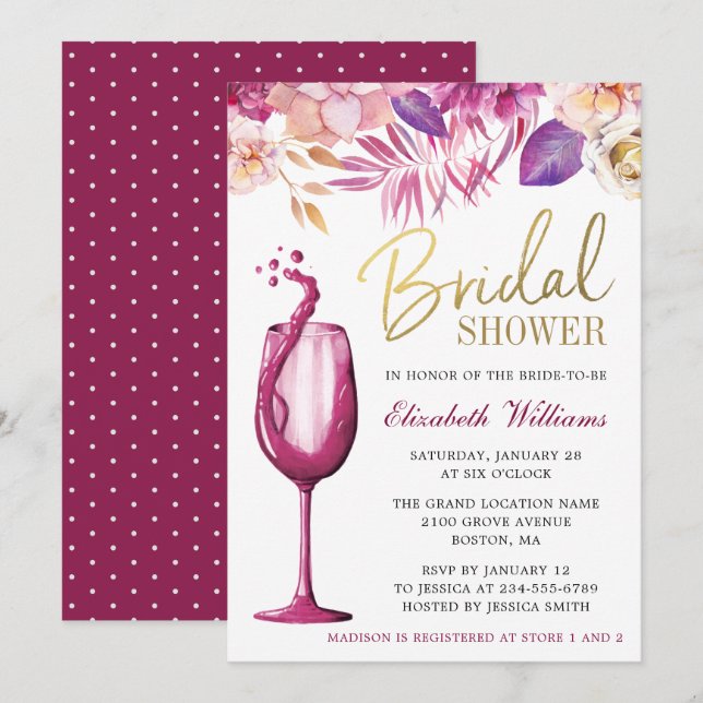 Invitation Elégante aquarelle florale | Fête des mariées à vi (Devant / Derrière)
