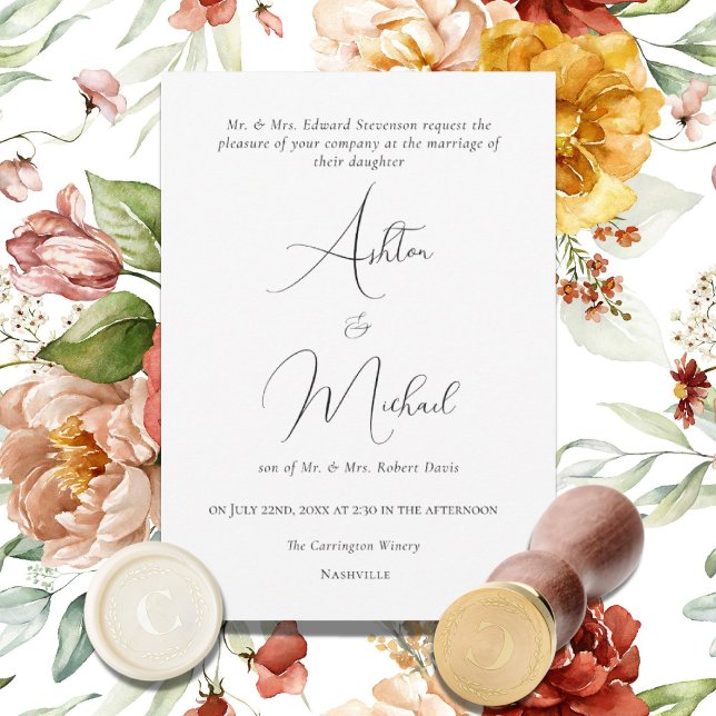 Invitation Elégante aquarelle florale Mariage moderne (Créateur téléchargé)