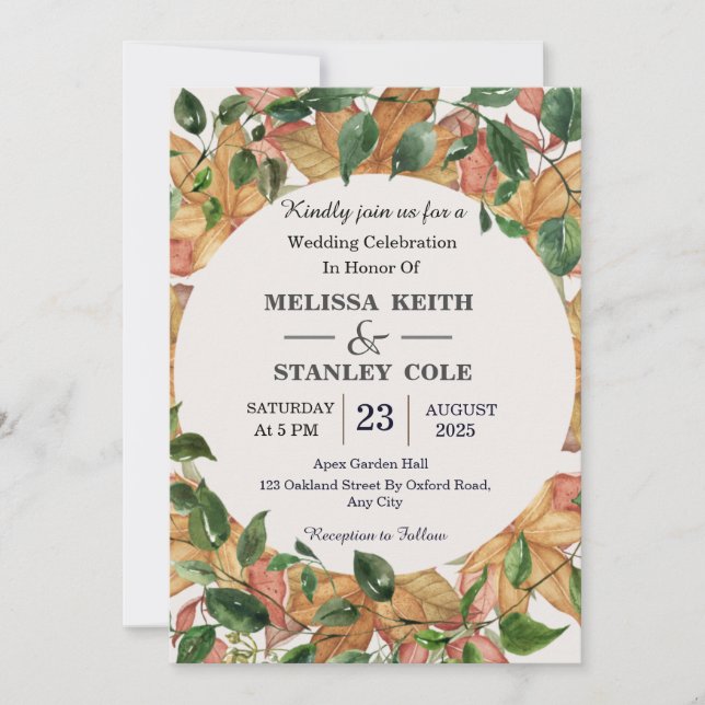 Invitation Elégante aquarelle Florale Orange Greenery Mariage (Devant)