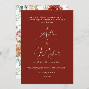 Invitation Elégante aquarelle Florale Orange Mariage moderne