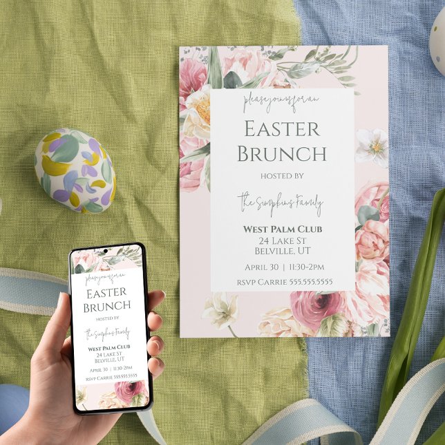 Invitation Elégante aquarelle Florale Pâques Brunch Invitatio (Elegant Watercolor Floral Easter Brunch Invitation
)