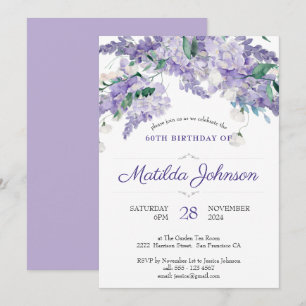 Invitation Elégante aquarelle Florale pourpre 60e anniversair