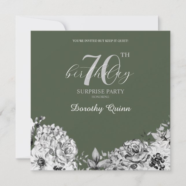 Invitation Elégante aquarelle Florale Surprise fête d'anniver (Devant)