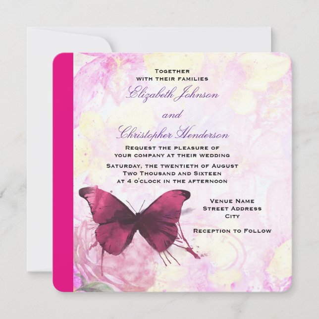 Invitation Elégante aquarelle Flowers avec Mariage papillon (Devant)