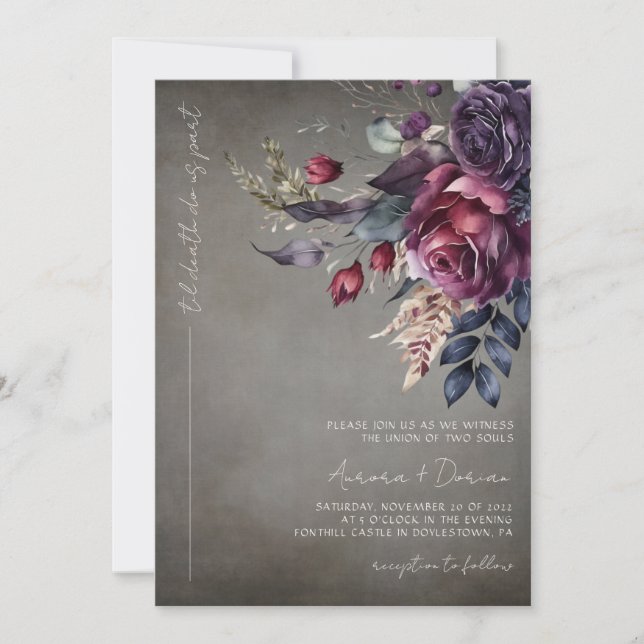 Invitation Elégante aquarelle gothique Mariage floral (Devant)