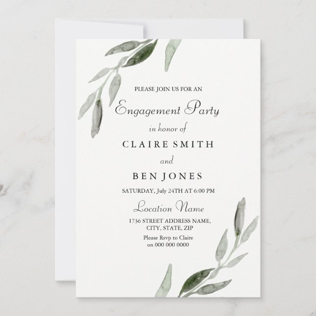 Invitation Elégante aquarelle Green Leaf (Devant)
