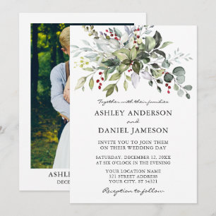 Invitation Elégante aquarelle hiver verdure Mariage photo