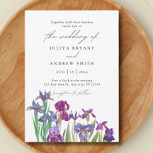 Elégante aquarelle Iris en mariage de script blanc