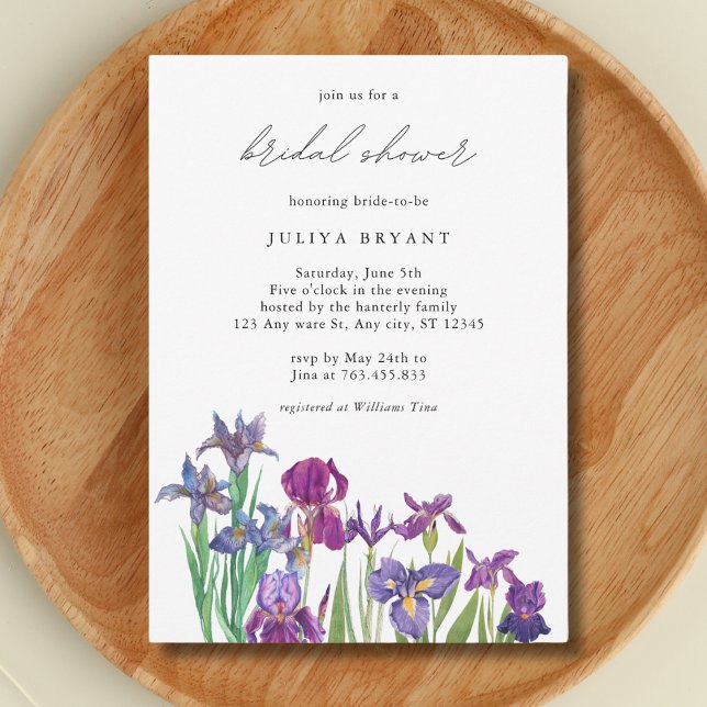 Invitation Elégante aquarelle Iris fleur nuptiale douche (Créateur téléchargé)
