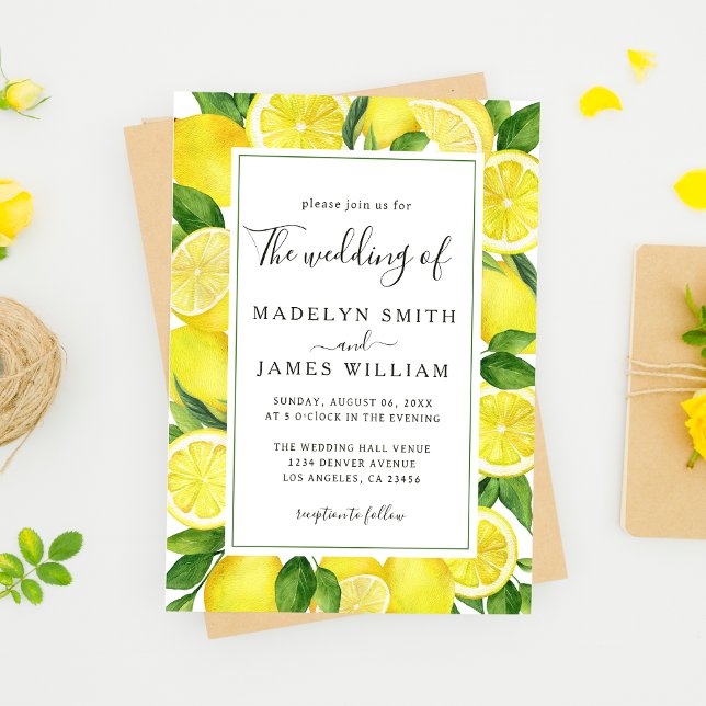 Invitation Elégante aquarelle jaune citron Mariage (Créateur téléchargé)