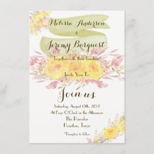 Invitation Elégante aquarelle jaune Rose de mariage Invitatio