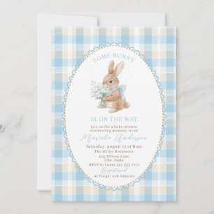 Invitation Élégante aquarelle lapin bleu ruban Baby Shower