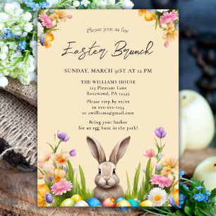 Invitation Elégante aquarelle Lapin Floral Pâques