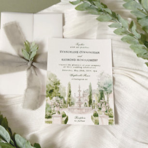 Invitation Elégante aquarelle Manor Jardin Mariage