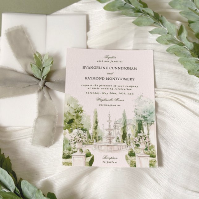 Invitation Elégante aquarelle Manor Jardin Mariage (Créateur téléchargé)