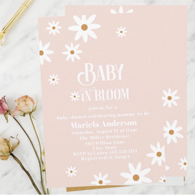 Invitation Elégante aquarelle marguerite bébé en fleur Baby S (Créateur téléchargé)