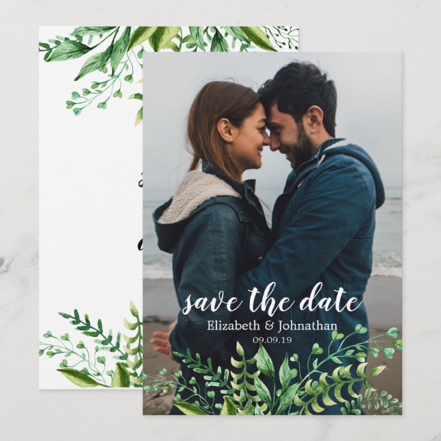 Invitation Elégante aquarelle mariage botanique Enregistrer l (Devant / Derrière)