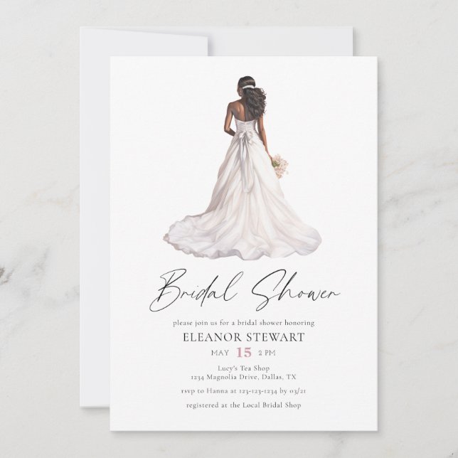 Invitation Elégante aquarelle Mariage Fête des mariées robe (Devant)