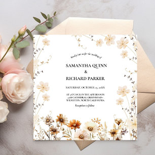 Invitation Elégante aquarelle Mariage Fleur sauvage