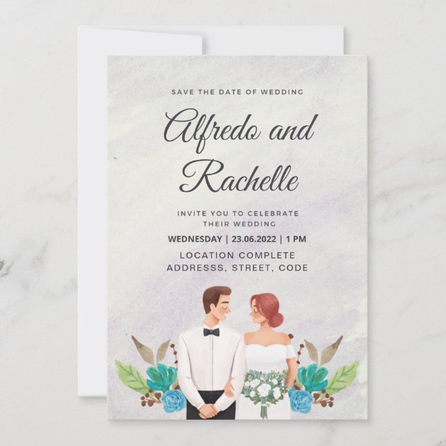 Invitation Elégante aquarelle mariage personnalisé (Devant)