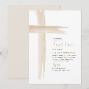 Invitation Elégante aquarelle moderne Baptism Cross
