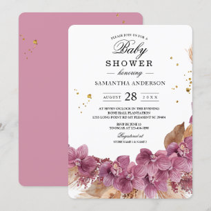 Invitation Elégante aquarelle moderne Orchidée rose & Pampas