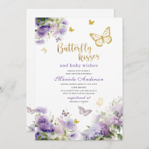Invitation Elégante aquarelle moderne papillon baisers bébé S