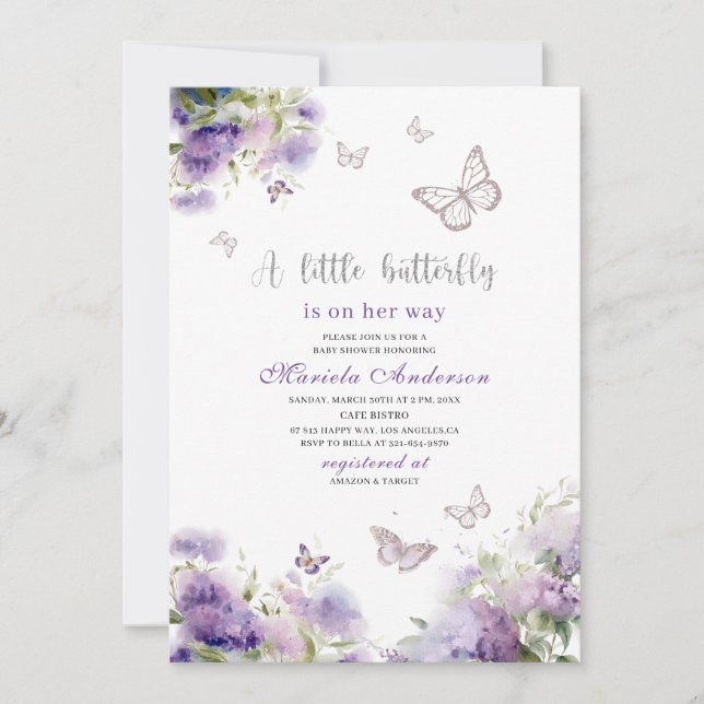 Invitation Elégante aquarelle moderne papillon baisers bébé S (Devant)