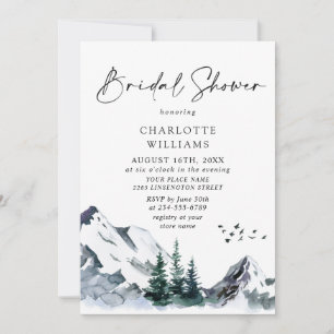 Invitation Elégante aquarelle Montagnes Fête des mariées fore