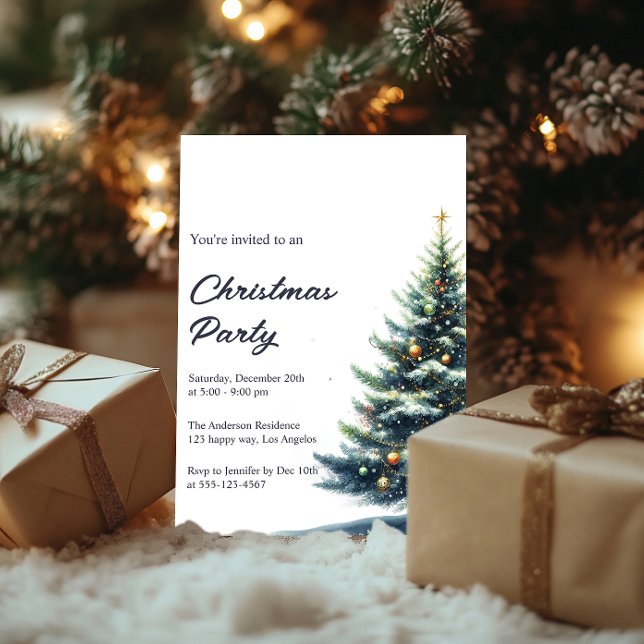 Invitation Elégante aquarelle Noël Arbre de Noël Fête (Créateur téléchargé)