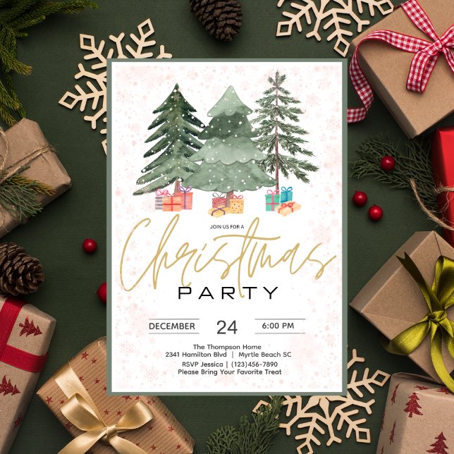 Invitation Elégante aquarelle Noël fête des arbres (Créateur téléchargé)
