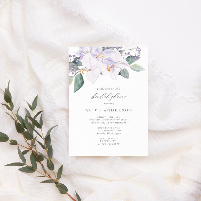 Invitation Elégante aquarelle Orchidées Fête des mariées verd (Créateur téléchargé)