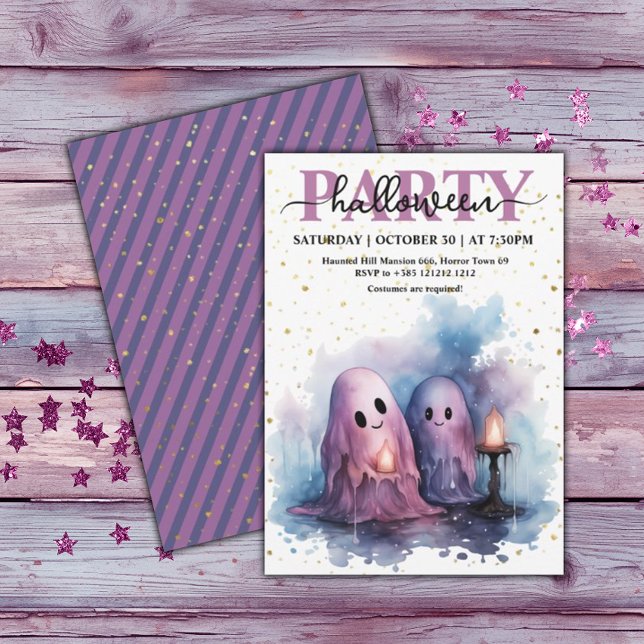 Invitation Elégante aquarelle Pastel Fantômes Halloween Party (Créateur téléchargé)