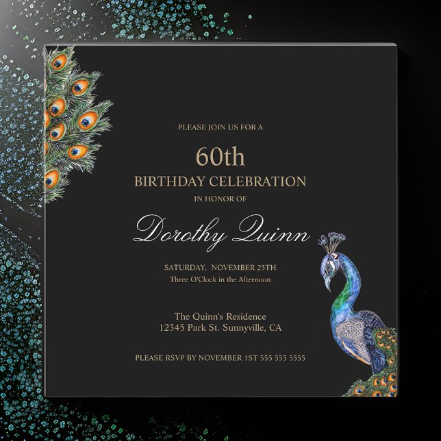 Invitation Elégante aquarelle Peacock Anniversaire (Créateur téléchargé)