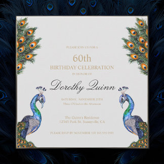 Invitation Elégante aquarelle Peacock Anniversaire