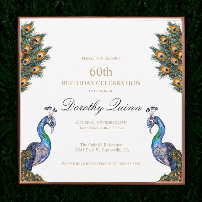 Invitation Elégante aquarelle Peacock Anniversaire (Créateur téléchargé)