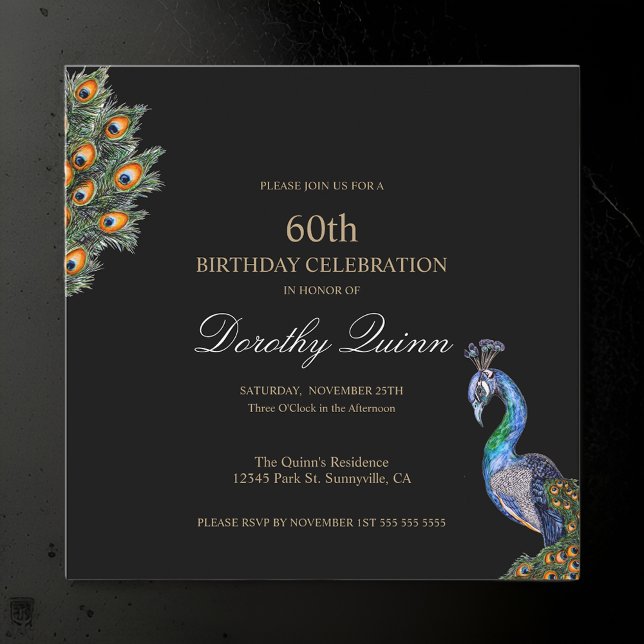 Invitation Elégante aquarelle Peacock Anniversaire (Créateur téléchargé)