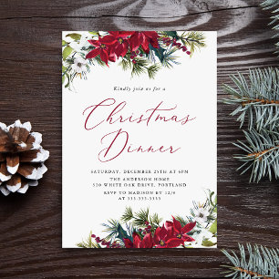 Invitation Elégante aquarelle Poinsettia dîner de Noël