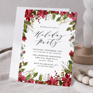 Invitation Elégante aquarelle Poinsettia Fête de Vacances