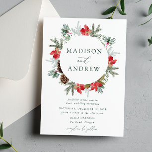 Invitation Elégante aquarelle Poinsettias Mariage d'hiver