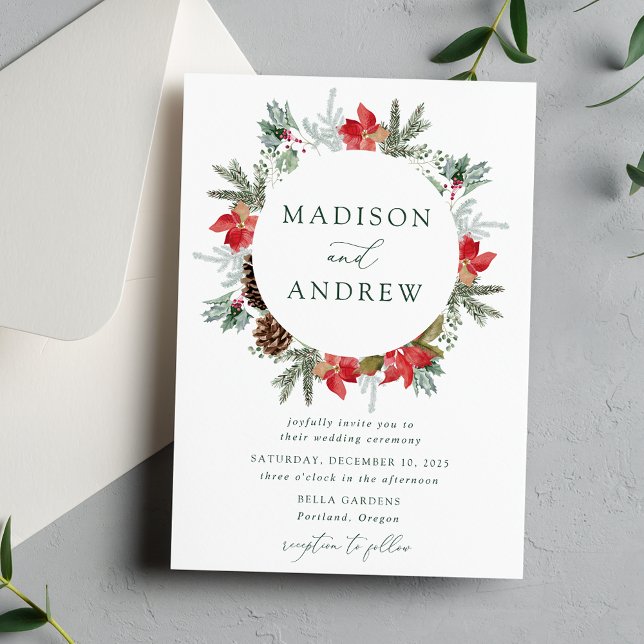 Invitation Elégante aquarelle Poinsettias Mariage d'hiver (Créateur téléchargé)
