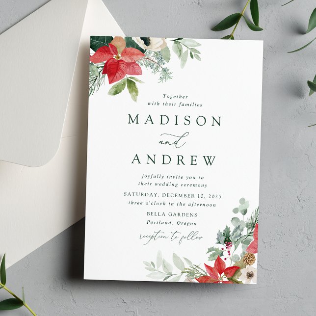 Invitation Elégante aquarelle Poinsettias Mariage d'hiver (Créateur téléchargé)