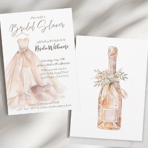 Invitation Elégante aquarelle robe blush douche nuptiale