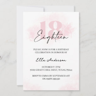 Invitation Elégante Aquarelle rose 18ème anniversaire
