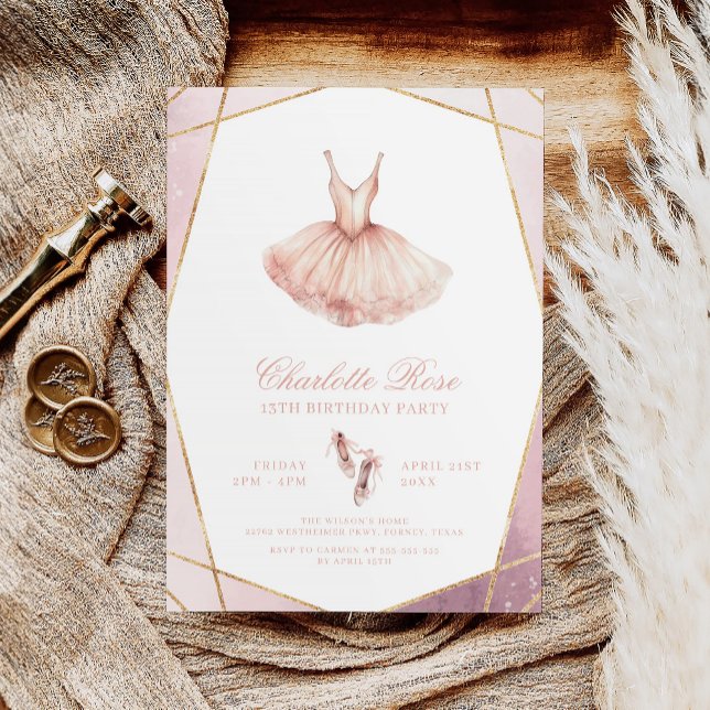 Invitation Elégante aquarelle rose Ballerina Anniversaire (Créateur téléchargé)