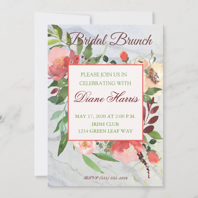 Invitation Elégante aquarelle Rose Bouquet Cadre (Devant)