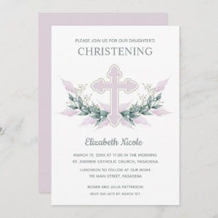 Invitation Elégante aquarelle rose Christening