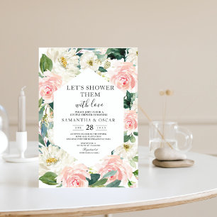 Invitation Elégante aquarelle rose et blanc Cadre floral