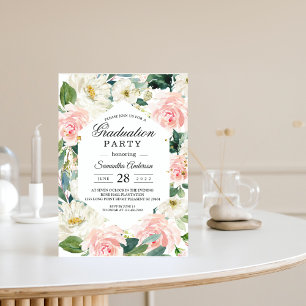 Invitation Elégante aquarelle rose et blanc Cadre floral